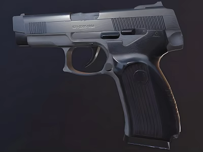 Black Modern Pistol With Wooden Grip And Metal Tactical Design 3d model