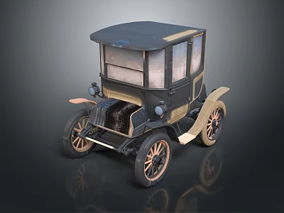 Vintage Classic Car Model With Black Beige Body And Wooden Spoke Wheels 3d model