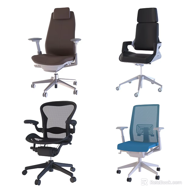 Ergonomic Office Chairs Featuring Various Designs And Color Options For Workspace 3d model