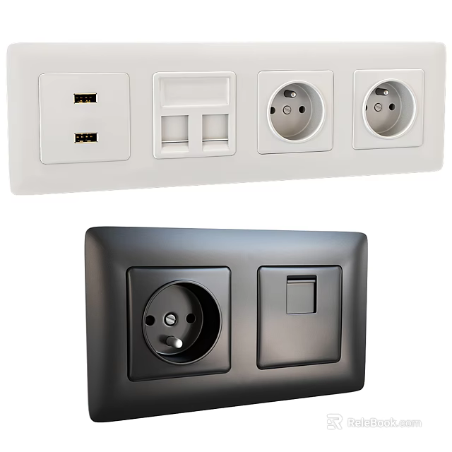 Modern White and Black Switch Panels with USB Ports Network Ports Power Outlets and Switch 3d model 
