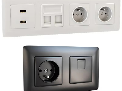 Modern White and Black Switch Panels with USB Ports Network Ports Power Outlets and Switch 3d model