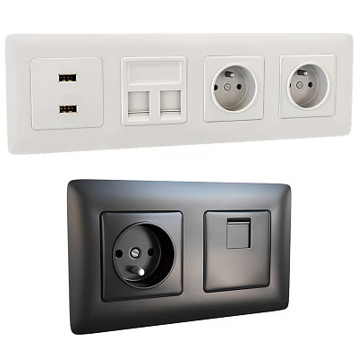 Modern White and Black Switch Panels with USB Ports Network Ports Power Outlets and Switch 3d model