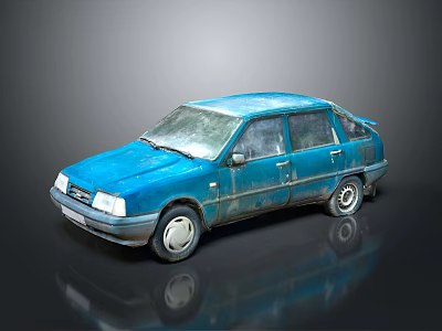 Old Blue Sedan With Worn Out Exterior And Classic Vintage Design Features 3d model