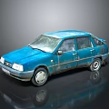 Old Blue Sedan With Worn Out Exterior And Classic Vintage Design Features