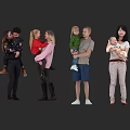 Group of Adults Holding Children in Studio Portrait Against Dark Background