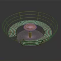 Circular Playground Equipment With Blue Railings And Wooden Benches Surrounding Central Round Table