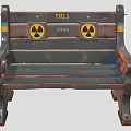 Public Bench In Prison Facility With Yellow Radioactive Warning Signs And Red Strips