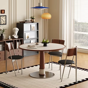 Modern Middle Ancient Style Round Dining Table and Chair Solid Wood Round Dining Table and Chair Casual Table and Chair 3d model