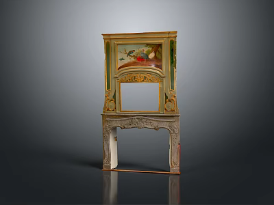 Ornate Vintage Cabinet With Hand Painted Art Panels Gold Accents And Carved Wooden Legs 3d model