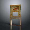 Ornate Vintage Cabinet With Hand Painted Art Panels Gold Accents And Carved Wooden Legs