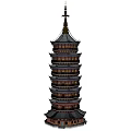 Traditional Chinese Pagoda With Multiple Stories Red Gold Brown Colors And Decorative Spire