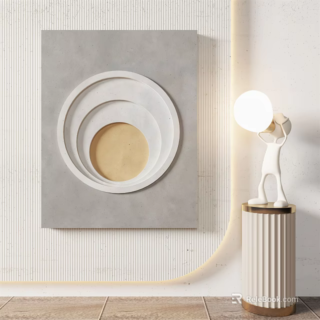 Modern Minimalist Circular Wall Decor Featuring Concrete Panel and Beige Inner Circle 3d model