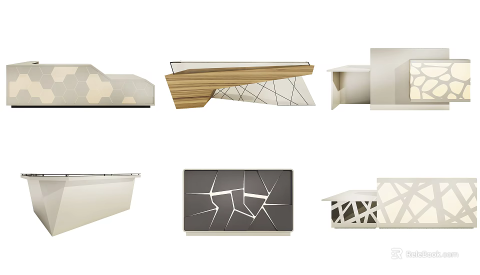 Modern Reception Desk Designs With Geometric Patterns And Various Styles 3d model
