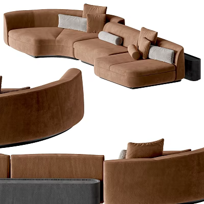 Modern Brown Curved Sectional Sofa With Velvet Upholstery And Accent Pillows 3d model
