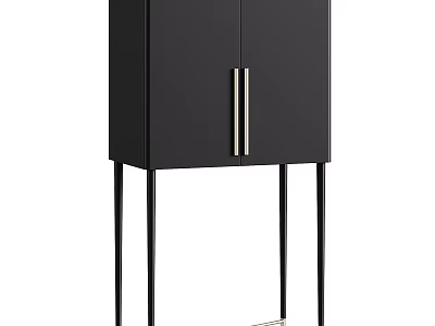 Black Entryway Side Cabinet With Double Doors And Silver Handles On Tall Legs 3d model