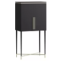 Black Entryway Side Cabinet With Double Doors And Silver Handles On Tall Legs