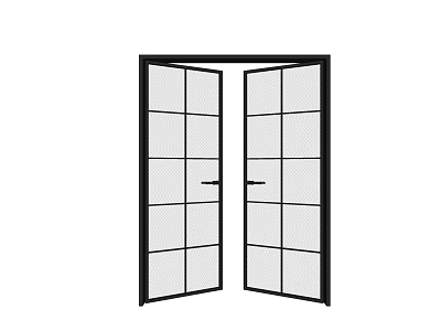 Open Double Doors With Black Frame And Grid Glass Panels For Interior Design 3d model