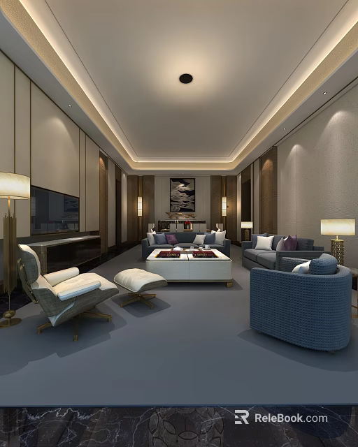 Hotel Guest Room Interior Modern Design With Sofa Coffee Table TV And Floor Lamp 3d model 