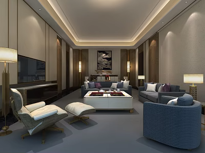 Hotel Guest Room Interior Modern Design With Sofa Coffee Table TV And Floor Lamp 3d model