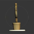Decorative Ornament Set with Wooden Cactus Figure in Wooden Pot on White Base