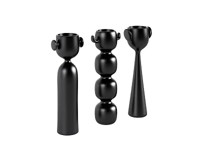 Modern Black Decorative Ornament Set With Cylindrical Stacked Spherical And Tapered Designs 3d model