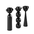 Modern Black Decorative Ornament Set With Cylindrical Stacked Spherical And Tapered Designs