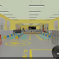 Modern Fitness Gym Interior Featuring Yellow Walls Gray Floor Green Exercise Steps And Fitness Equipment
