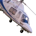 Modern White And Blue Helicopter With Sleek Design Rotors Landing Gear And Windows