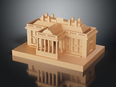 Beige Decorative Ornament Set Of Classical Architectural Style With Columns Roof Decorations And Square Base 3d model