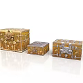 Three Vintage Decorative Storage Boxes With Gold Brown Finish And Metal Accents