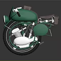 Vintage Green Motorcycle With Brown Seat And Classic Engine Design