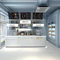 Modern Milk Tea Shop Interior With White Gold Counter Menu Boards And Display Shelves