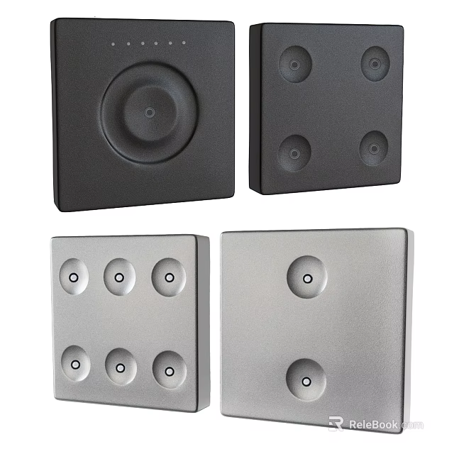 Black and Silver Square Switch Panels with Round Buttons for Modern Home Use 3d model 