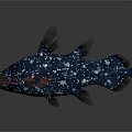 Realistic Dark Colored Aquatic Fish with White Spots and Prominent Fins
