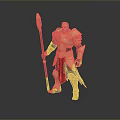 Man In Golden Armor With Red Cape Holding Long Staff