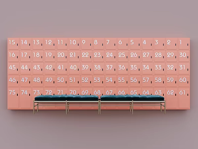 Organized Pink Numbered Lockers With Benches In Public Storage Area 3d model