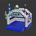 Inflatable Castle Shaped Play Equipment With Blue And White Design And Slide Entrance For Kids