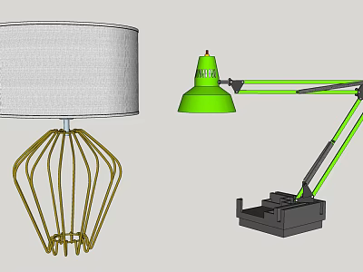 Modern Table Lamps With White Lampshade Golden Base And Green Adjustable Arm 3d model
