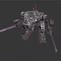 Camouflage Mechanical Robot With Tracked Legs Armed Weapons And Red Signal Light