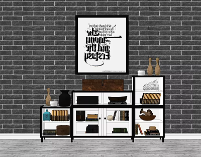 Industrial LOFT Bookcase Bookcase Hanging Picture Combination 3d model