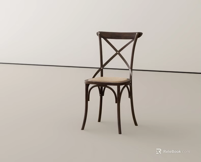 Wooden Leisure Chair With Cross Back Design And Curved Legs In Minimalist Setting 3d model 