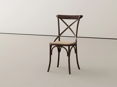 Wooden Leisure Chair With Cross Back Design And Curved Legs In Minimalist Setting 3d model