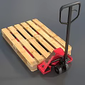 Wooden Pallet Truck With Red Base Black Handle And Wheels For Material Handling