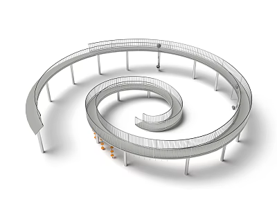 Spiral Play Equipment Featuring Modern Metal Railings And Supporting Pillars 3d model