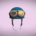 Teal Motorcycle Helmet With Gold Goggles And Black Stripe Design