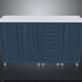 Modern Blue Cabinet With White Countertop Doors Drawers And Wheels
