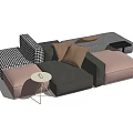 Modern Sectional Sofa Set With Gray Pink Modular Seats Checkered Accents And Small Side Table
