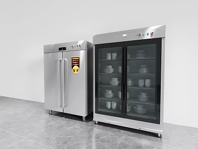 Modern Stainless Steel Double Door Kitchen Appliances With Glass Door Storage For Plates And Cups 3d model