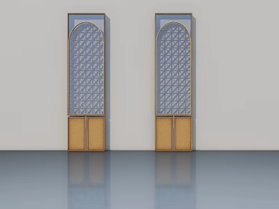 Elegant Swing Doors With Arched Top Geometric Pattern Glass And Wooden Panels 3d model