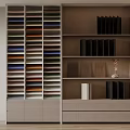 Colorful Fabric Samples In Drawer Cabinet With Shelving Unit Black Folders Wooden Panels Decorative Object